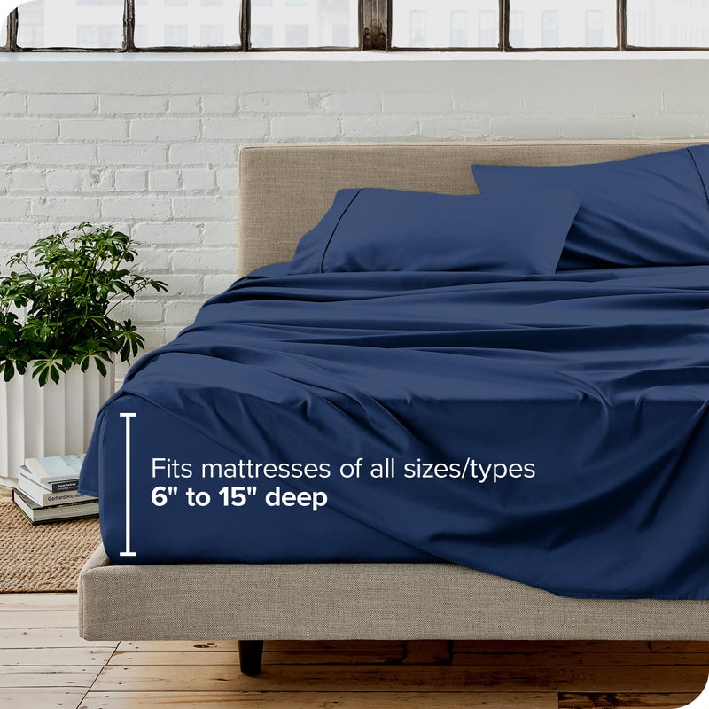 Bare Home Queen Sheet Set - Luxury 1800 Ultra-Soft Microfiber - Double Brushed - Deep Pockets - Easy Fit - 4 Piece Set - Bedding Sheets & Pillowcases (Queen  Dark Blue) - Image 5